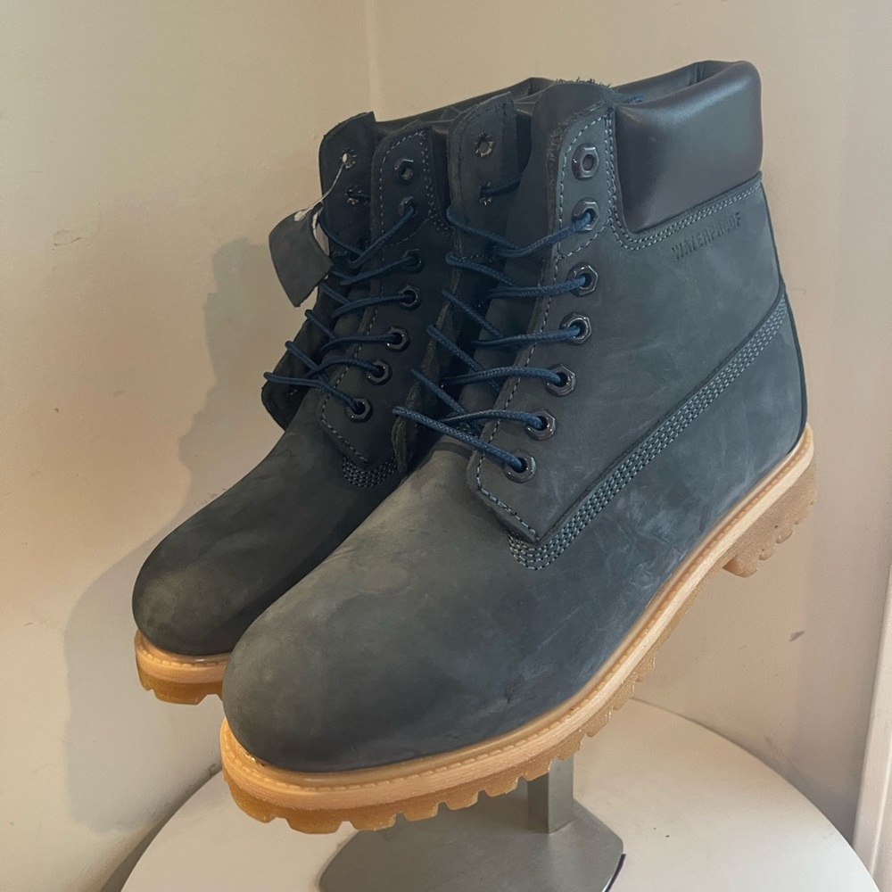 Waterproof Men's 6 Inch Tall Blue Nubuck Leather Boots NEW - Picture 1 of 10